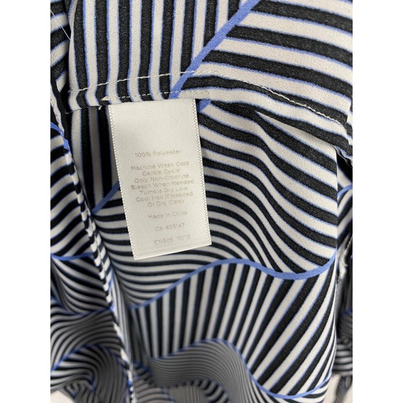 Talbots Striped Blouse Women's Large Black White Blue Tie Sleeve Work Top - Picture 6 of 7